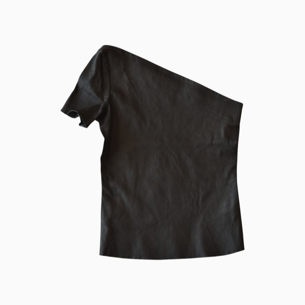Helmut Lang Black Leather One Shoulder Top Size XS